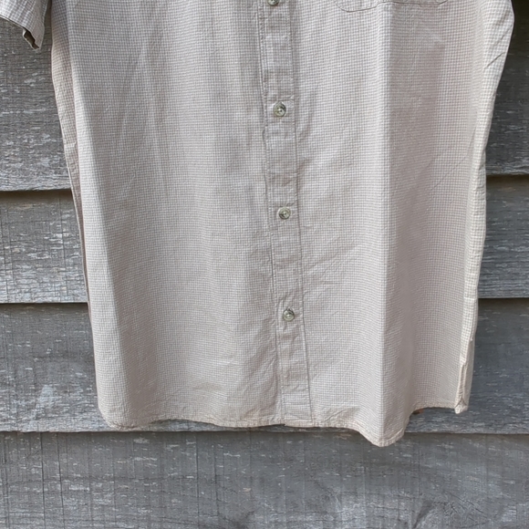 Columbia Mens Large Short Sleeve Button Up Cotton Shirt Plaid Tan and White - Picture 7 of 11